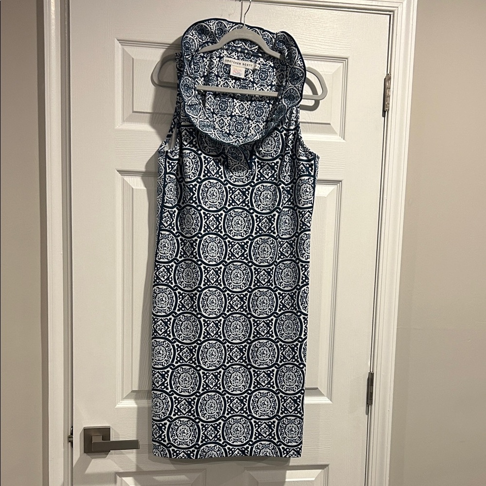Gretchen Scott Sleeveless Navy & White Patterned Shift Dress - Picture 6 of 6